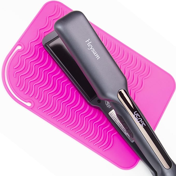 Heysam Professional Heat-Resistant Mat for Straighteners and Curling Irons, Portable Heat Tool Protector, Silicone Material-Protects Your Vanity, Standard Size: 9"x6.5"-Rose Red