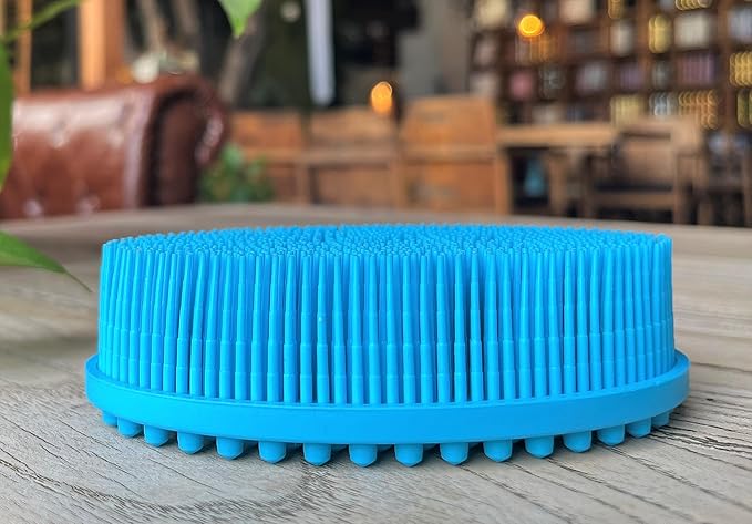 Premium Sensory Brush for Kids or Autism,Soft Silicone Body Scrubber,2 in 1 Sensory Room Occupational Therapy Sensory Brushes,Silicone Loofah,Pet Shower Brush Bath Brush Shampoo Brush(Oval-Blue)