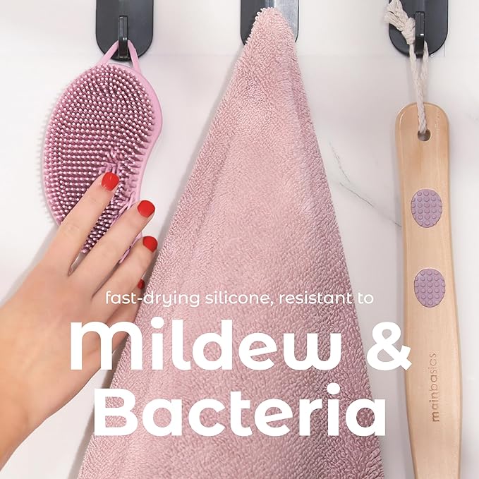 MainBasics Silicone Body Scrubber – Dual-Sided Shower & Scalp Scrubber, Gentle Silicone Loofah Alternative for Deep Clean (Pink, Scalp)