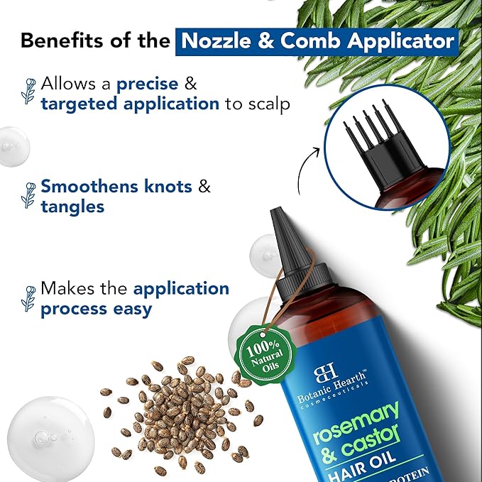 Botanic Hearth Rosemary & Castor Hair Oil (6.7 Fl Oz) |Nourishing and Strengthening Hair Treatment for Thicker, Healthier|Looking Hair | Paraben Free | Suitable for All Hair Types