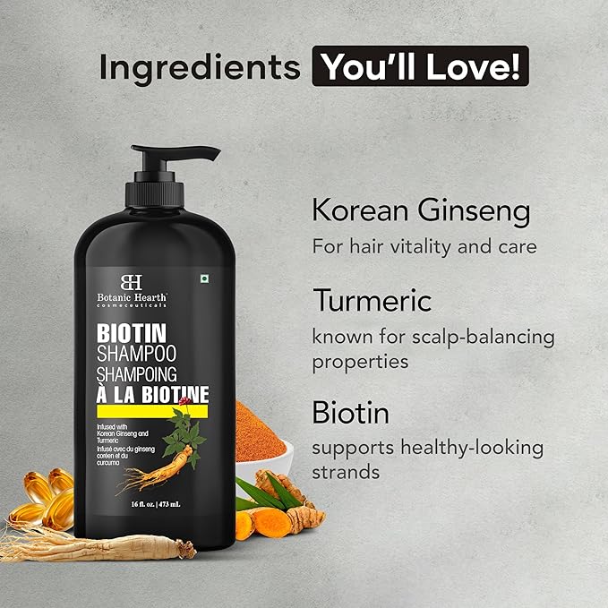 Botanic Hearth Biotin Shampoo | Infused With Korean Ginseng & Turmeric For Stronger, Thicker | Looking Hair | Sulfate & Paraben Free | 16 Fl. Oz