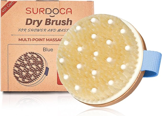 SURDOCA Dry Brushing Body Brush for Lymphatic Drainage, Wet & Dry Body Scrubber, Natural Exfoliating Brush, Blue