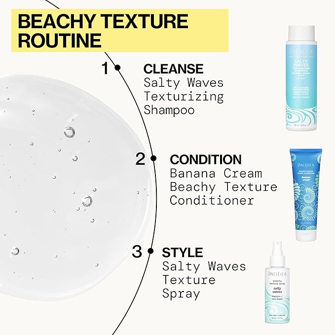 Pacifica Beauty Salty Waves Texturizing Shampoo + Texturizing Conditioner | For All Hair Types | Perfect and Effortless Beach Hair | 100% Vegan & Cruelty Free | Sulfate + Paraben Free