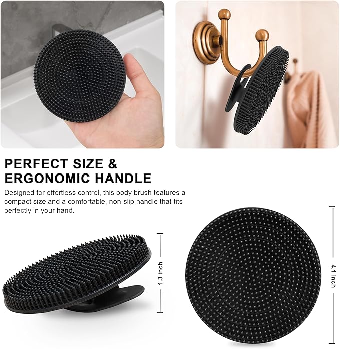 INNERNEED Food Grade Silicone Body Scrubber Gentle Exfoliating Brush for Women Men Deep Clean for All Skin Types, More Hygienic and Well Lather (Black+Dark Green+Dark Blue)