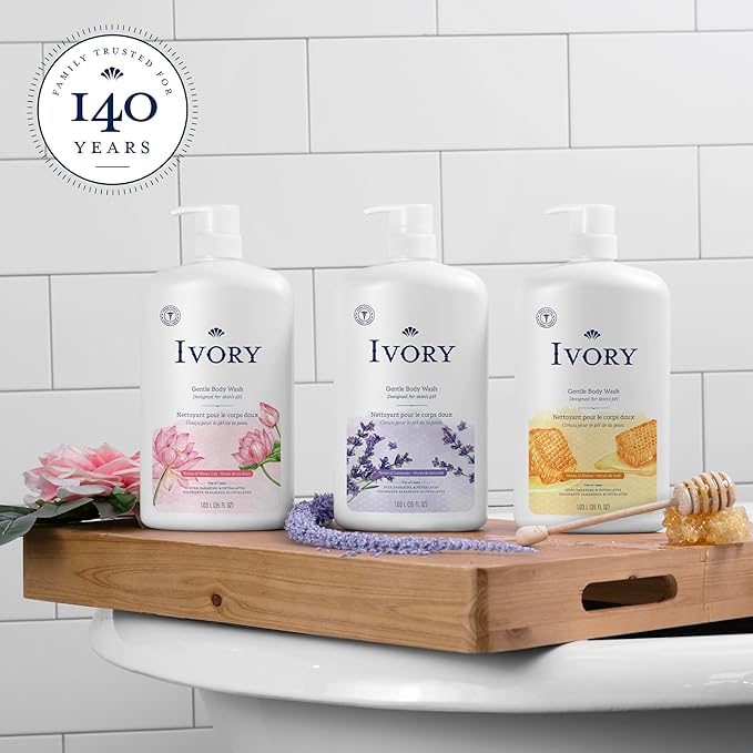 Ivory Body Wash, Designed for the Whole Family, Gentle Formula, Free of Dyes Heavy Perfumes Parabens Phthalates & Silicones, Water Lily Scent, 35 oz