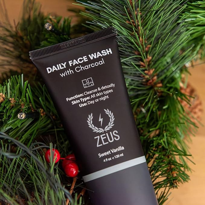 ZEUS Charcoal Face Wash for Men | Daily Facial Cleanser for Oily Skin, Blackhead Removal, & Deep Pore Cleansing | Detoxifying & Exfoliating | Made in USA