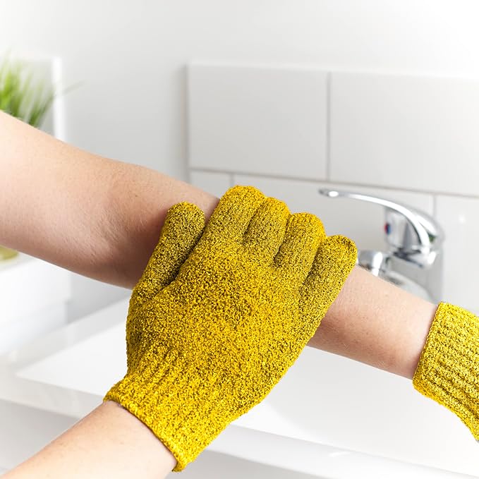 Temple Spring Exfoliating Glove, Rayon Bamboo Exfoliating Body Scrubber, Loofah Washcloth, Exfoliate Loofa Shower Scrubber, Body Exfoliator Scrub, Shower Loofah Bath Sponge –Mustard Yellow