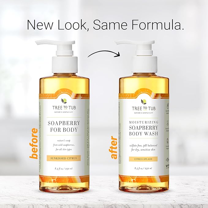 Tree to Tub Citrus Body Wash for Dry Skin & Sensitive Skin - pH Balanced Moisturizing Body Wash, Hydrating Sulfate Free Body Soap for Women & Men w/Organic Shea Butter, Aloe Vera, Natural Soapberry