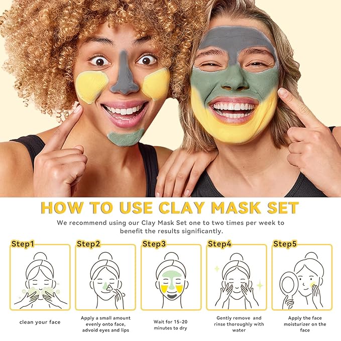 ANAI RUI 3Pcs Face Mask Set, Turmeric Clay Mask - Green Tea Face Mask - Dead Sea Minerals Mud Mask, Holiday Gift Set, Stocking Stuffers for Women &Teen Girls, Self Care Gifts for Women 2.5 oz each