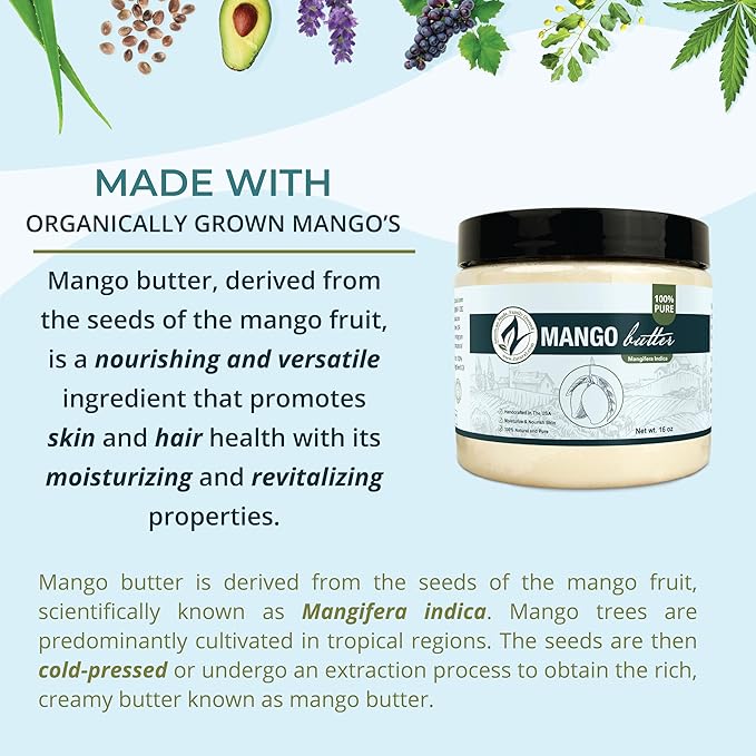 Zatural 100% Pure Mango Butter | Cold Pressed Raw Creamy Body Butter for Skin Hydration, Conditioning & Softening (16oz)