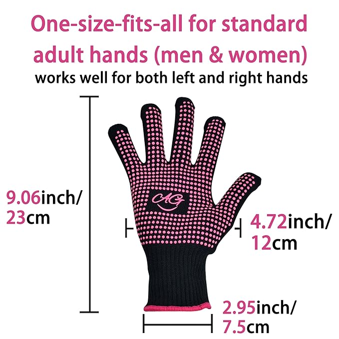 ANGENIL 2 Pcs Heat Resistant Gloves with Silicone Bumps, Heat Gloves for Hot Hair Styling, Professional Heat Proof Glove Suitable for Flat Iron Hair Straightener, Curling Wand and Thermal Brush, Pink