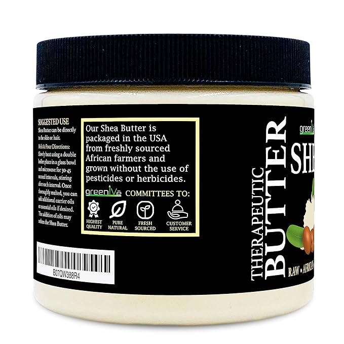 GreenIVe Shea Butter Raw 100% Pure Unrefined Ivory Shea Butter Grade A West African Karite Nut Butter for DIY Butters Lotions Creams Soaps Balms Lip Care Hair Body Moisturizer Massage Butter Jar 16oz