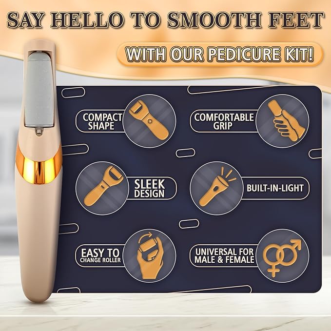 Foot Callus Remover Electric – Rechargeable Callus Grinder for Feet with 2-Speed and 2 Rollers (Coarse & Fine) for Smooth & Soft Feet – Compact Electric Foot Sander for Daily Foot Care & Travel Use