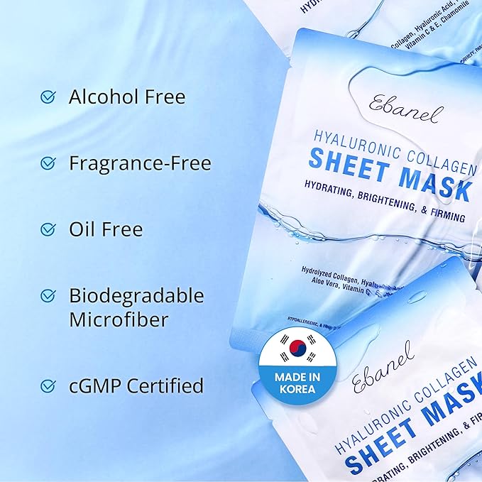 Ebanel 15 Pack Collagen Face Mask with Hyaluronic Acid, Vitamin C, Peptide, Aloe, Instant Brightening Hydrating Face Masks Skincare Korean Sheet Mask, Skin Firming, Lifting Anti Aging Facial Masks