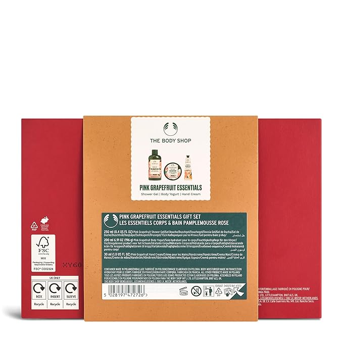 The Body Shop Pink Grapefruit Essentials Gift Set - 3 Piece Set, Includes Body Yogurt, Hand Cream, Shower Gel, Vegan