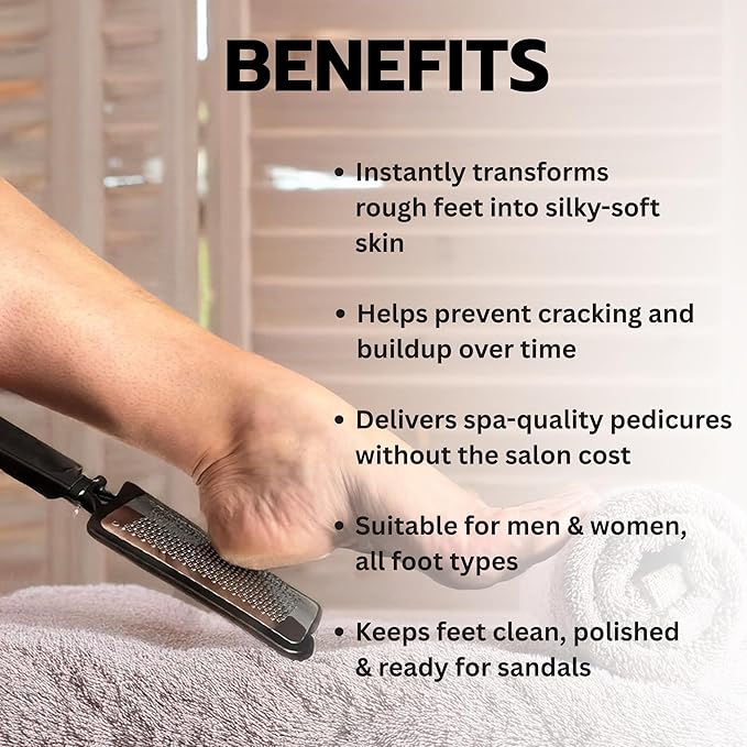 Jaws Podiatry Large Foot File and Callus Remover - Professional Pedicure Rasp for Hard, Dry, Cracked Skin - Wet or Dry Use - Ergonomic Design