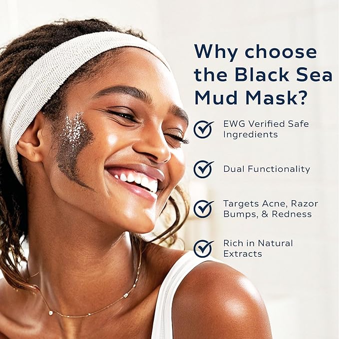 Neptune Black Sea Mud Scrub 3 Fl Oz | Deep Cleansing & Exfoliating Face Scrubber for Acne, Razor Bumps & Redness | Hydrates & Soothes Skin with 100% Natural, EWG Verified Ingredients