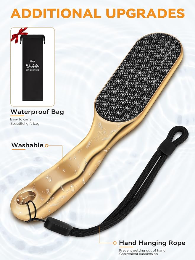 Nano Glass Foot File Foot Callus Remover Scrubber in Shower, Pedicure Tools Feet Scrubber Dead Hard Skin, Anti-Slip Handle Rope & Storage Bag Foot Files for Wet and Dry Feet Care Gift