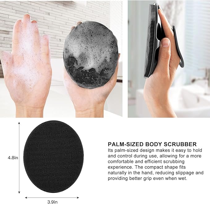 INNERNEED Soft Silicone Body Scrubber Exfoliating Glove Shower Cleansing Brush, SPA Massage Skin Care Tool, for Sensitive and All Kinds of Skin (Gray+Black)