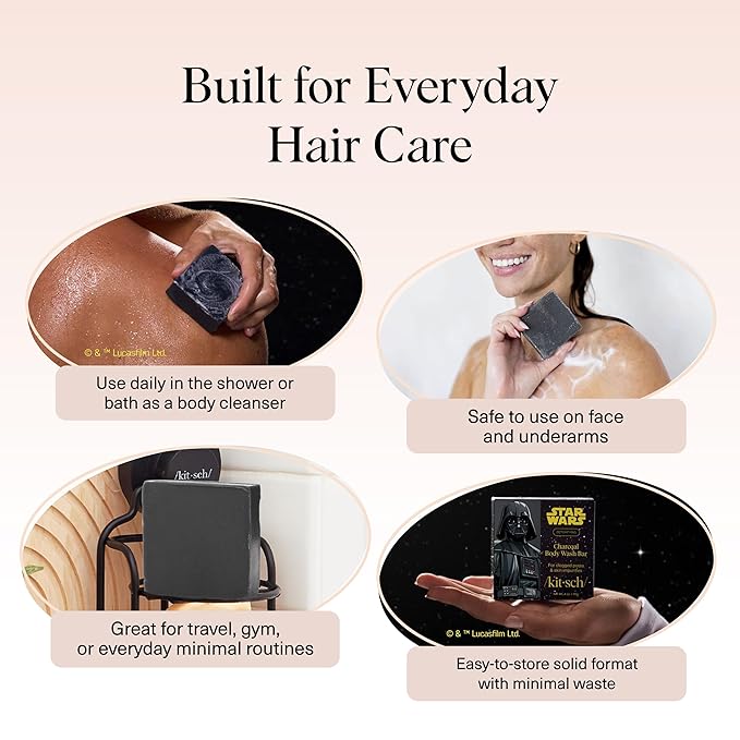 Kitsch Charcoal Soap Body Wash Bar x Star Wars Darth – Detoxifying Bar Soap w/Activated Charcoal – Gently Removes Excess Oil & Impurities, Clears Pores, Firms & Moisturizes Skin – Made in USA - 4 oz