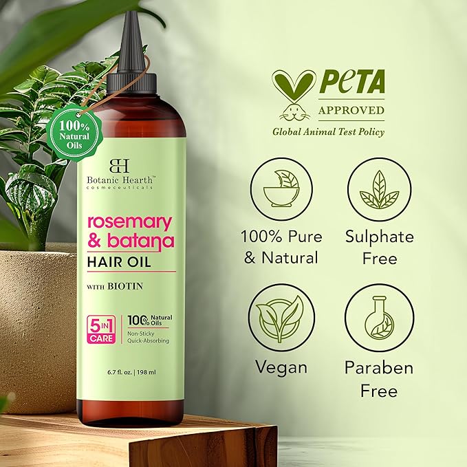 Botanic Hearth 100% Pure Rosemary Batana Oil for Hair Growth| Hair Oil Repairs Dry Damaged Hair, Strengthening, Healthier - Hair Tonic, 6.7fl oz