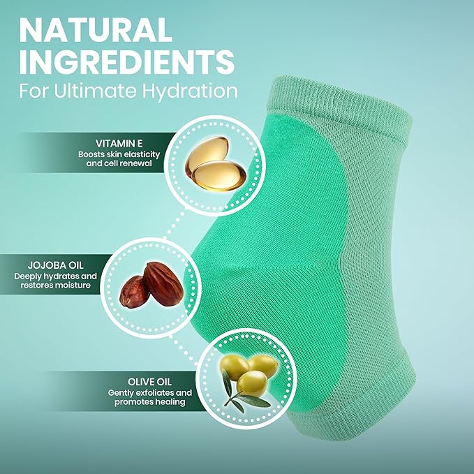 Moisturizing Heel Socks for Cracked Heels - Gel Socks for Dry Cracked Feet Repair - Silicone Socks for Women’s Foot Treatment & Overnight Hydration (Mint Green, 2-Pair)