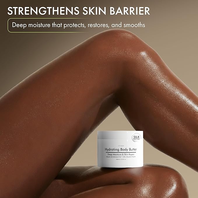 Hydrating Silk Peptide Body Butter - Lightweight Non-Greasy Moisturizer with Aloe Vera, Vitamin E & Herbal Extracts for Dry, Rough, and Sensitive Skin - Deep Nourishment Body Glaze & Hydration