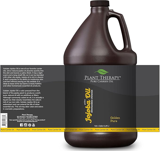 Plant Therapy Jojoba Golden Carrier Oil 1 Gallon 100% Pure, Cold-Pressed, Natural and GMO-Free Moisturizer and Carrier Oil for Essential Oils