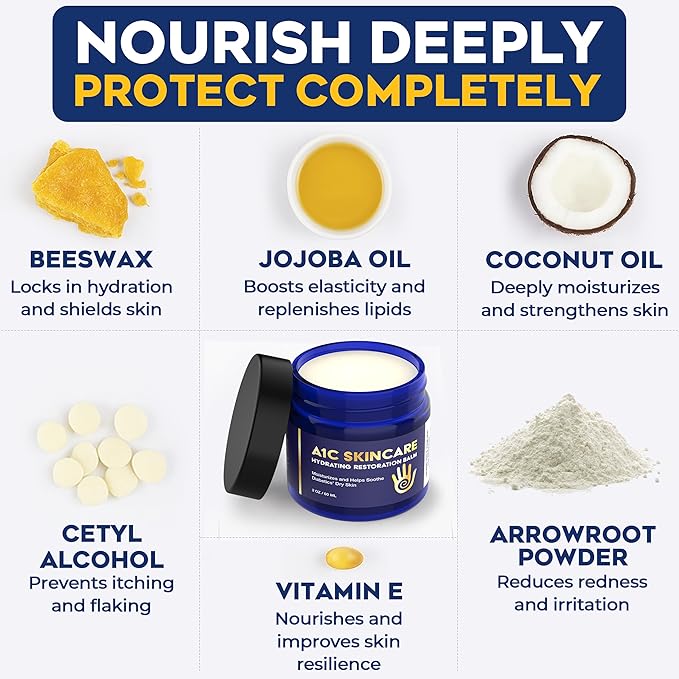 Diabetic Care Balm - Balm for Diabetics Care with Beeswax & Vitamin E, Diabetic Moisturizer For Dry, Cracked Hands & Feet, Long-Lasting Hydration for Sensitive Skin, 2 oz