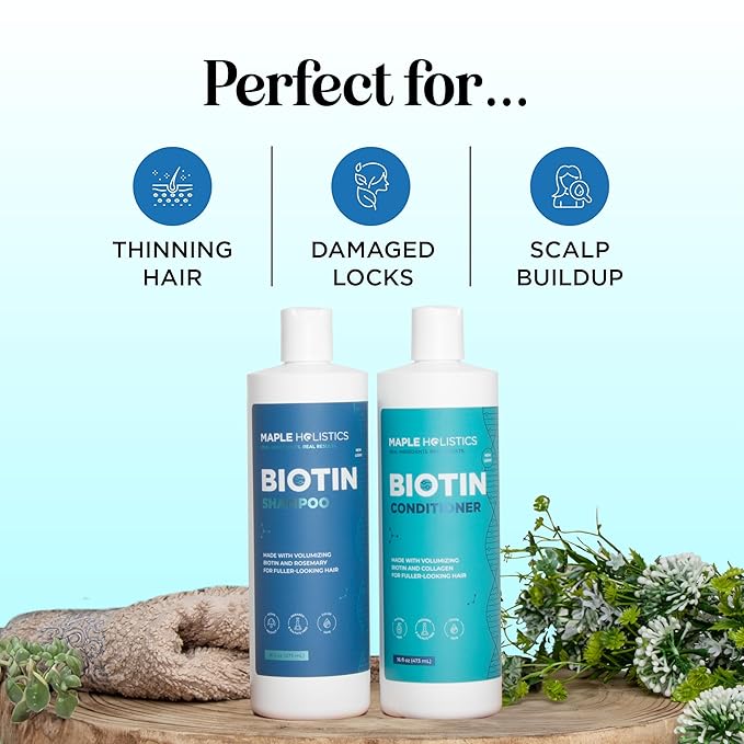 Rosemary Biotin Shampoo and Conditioner Set - Volumizing Shampoo and Conditioner for Thinning Hair for Women & Men with Nourishing B Vitamins - Color Safe Sulfate Paraben & Silicone Free (8 Fl Oz)