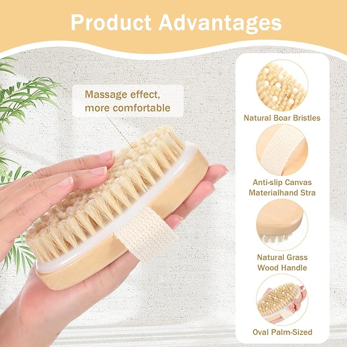 10 Pcs Dry Brushes for Body Dry Brushing, Exfoliating Bath Brushes Massage Body Scrub Brush for Skin Renewal, Cellulite Reduction, Lymphatic Drainage, Blood Circulation Improvement