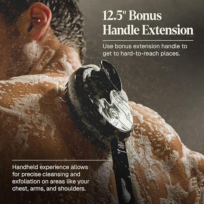 Black Wolf Silicone Body Scrubber & Exfoliator - Vibrating Loofah Shower Scrubber Brush with Handle Extension for Back - Deep Cleaning & Exfoliating Body Scrub - Bath Hygiene Essentials - Men & Women