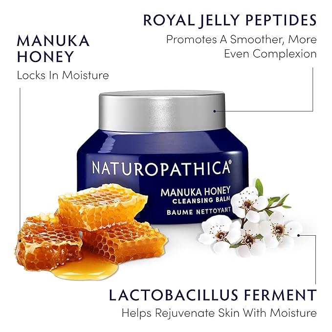 Naturopathica Manuka Honey Cleansing Balm, Manuka Honey Skin care, Makeup Removing Facial Cleanser, Gentle and Hydrating Face Wash, Cleansing Balm 2.8 fl oz