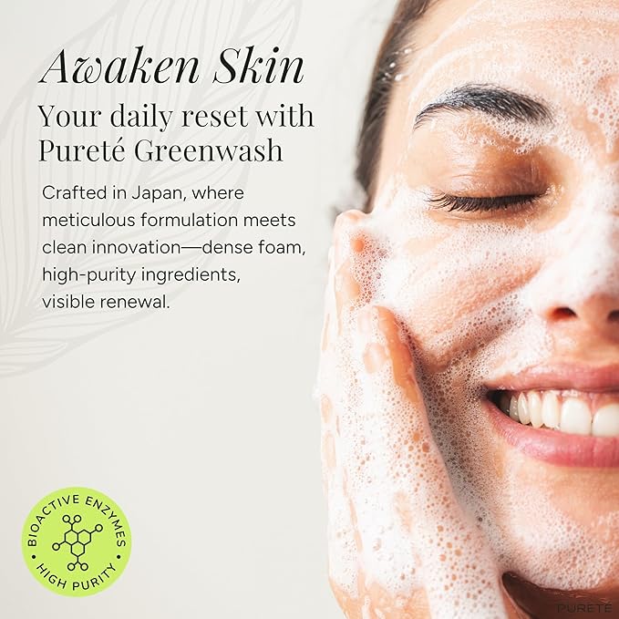 Pureté Greenwash | Powder-to-Lather Exfoliating Cleanser with Ceremonial Matcha | Gentle, No-Tears Foaming Face Wash for Smooth, Clarified Skin | Buttery-Soft, Non-Abrasive | Made in Japan | 1.4 oz