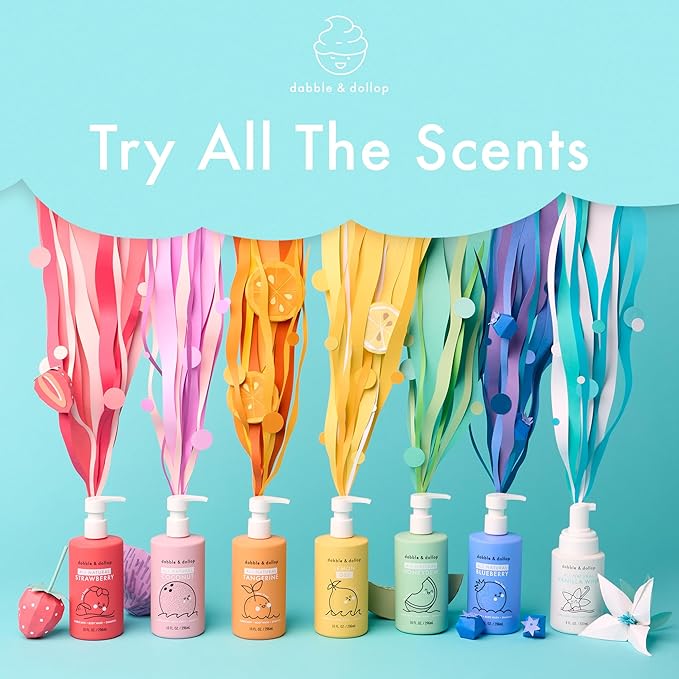 Dabble & Dollop All Natural Vanilla Whip 3-in-1 Body Wash, Shampoo & Bubble Bath for Kids – Tear-Free, Gentle, Hypoallergenic, Vegan, No Parabens or Sulfates (8 fl oz, Pack of 2)