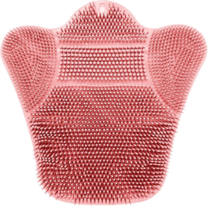 Grey TPR Sower Scrubbing Mat with Suction Cups Soft, Non-Slip Design for Foot and Back Massage Perfect for Full-Body Cleansing and Comfort Pink