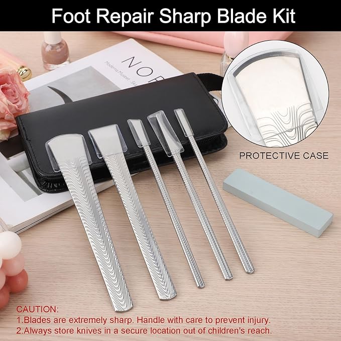 Segbeauty 5pcs Professional Ingrown Toenail Removal Kit with 1000 Grit Whetstone, Dead Skin Foot Scraper for Callus Removal, Home Foot Care Nail Cuticle Pedicure Kit, Stainless Steel Nail Knife Blade