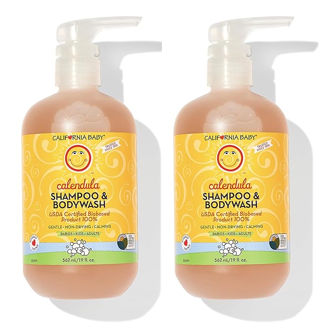 California Baby Calendula Baby Shampoo + Baby Wash | 100% Plant-Based | Soothing Lavender Body Wash | Sensitive Skin | Hypoallergenic | 19 oz (2-Pack)