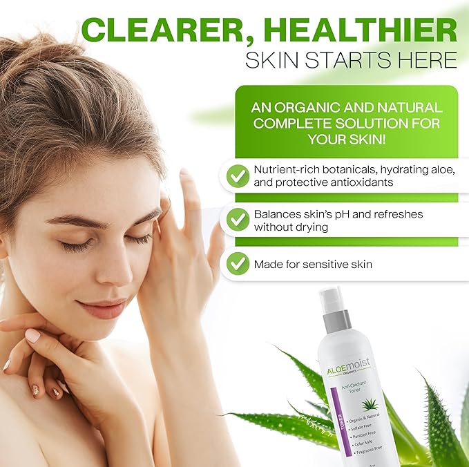 Aloe Vera Toner for Sensitive Skin: Hydrating Facial Toner for Women Anti Aging Dry, Oily & Acne Prone Skin with Soothing Aloe Vera, Pore Minimizing Witch Hazel, pH Balancing Antioxidant Green Tea 8oz
