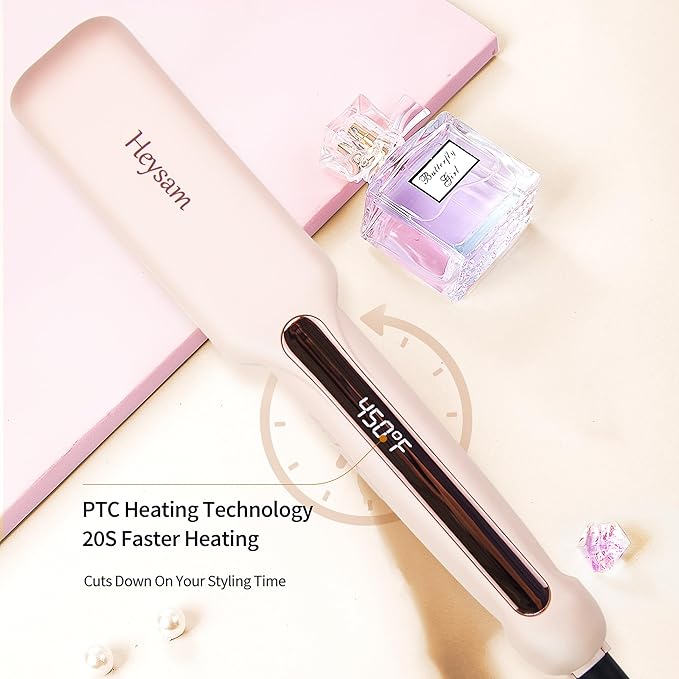Heysam Flat Iron Hair Straightener for Women, Titanium Ceramic Ionic 1.6 Inch Wide for Thick Hair Straightening Iron, Dual Voltage Hair Straightener and Hair Curler 2-in-1, LCD Display, Fast Heating