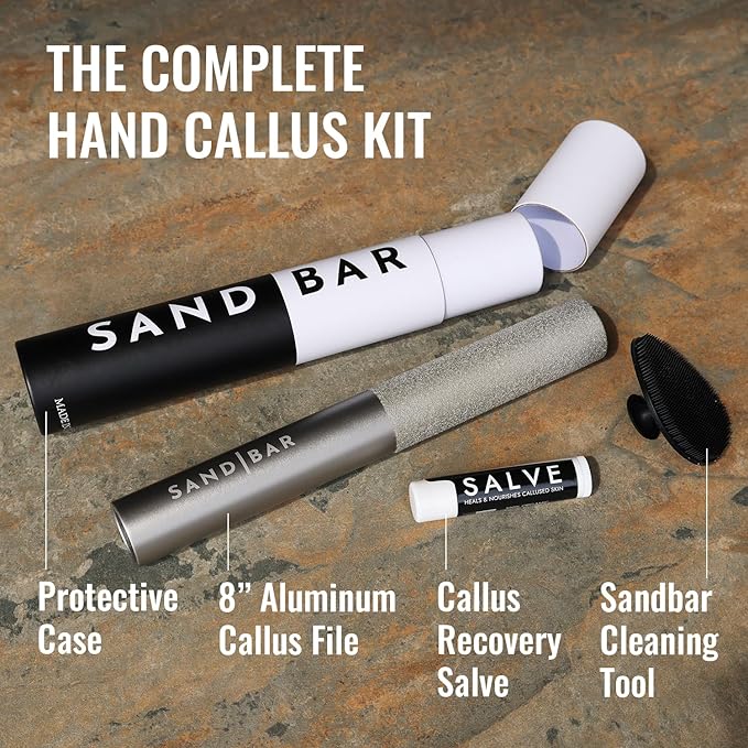 SandBar Callus Remover Tool, File for Hands, Durable Aluminum Tool Callus Shaver, Palm and Heel Dead Skin Removal, Includes Nourishing Salve, Ideal for Athletes, Climbers, Gym Enthusiasts - Aluminum