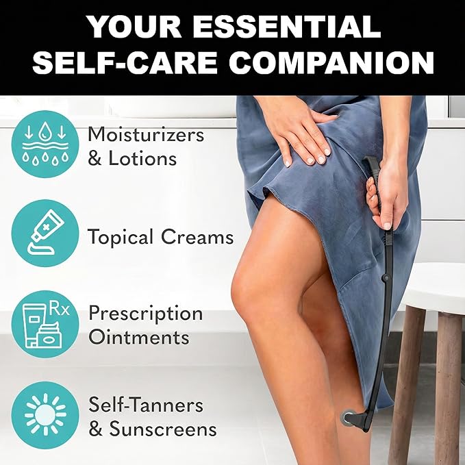 bearback Lotion Applicator for Back & Body - Long Reach Folding Handle with Reusable Foam Rollers - Apply Lotion, Medication, Ointment, Sunscreen, Self Tanner - (Black) (Handle with 2 Rollers)