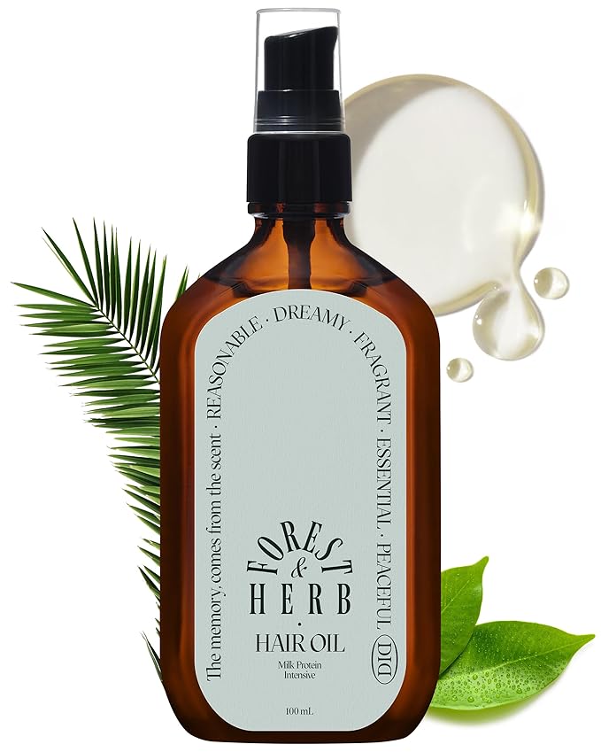 Milk Protein Intensive Perfume Hair Oil - Korean Anti Frizz Nourishing & Smoothing Hair Serum - Natural Green Herb Scent - with 10,000ppm Argan Oil & 6 Plant-Based Oils, 3.38 fl.oz.