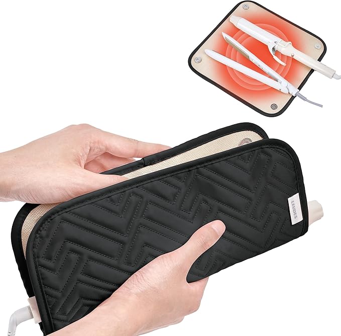 Leudes Hair Tools Travel Bag for Women Heat Resistant Mat for Travel Essentials Hot Tools Straighteners,Flat Irons,Curling Iron,Hot Air Brushes and Hair Dryer Organizer Bags 2 in 1 (BlackA)
