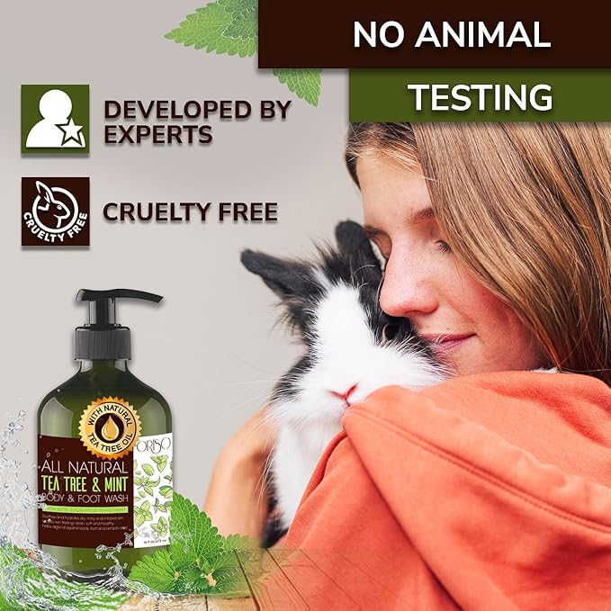 Tea Tree Body Wash with Mint for Women and Men - Helps Acne - Athletes Foot - Jock Itchy - Ringworm - Eczema - Body Odor - Itchy Skin - Moisturizing and Hydrating Sensitive Skin - 16oz