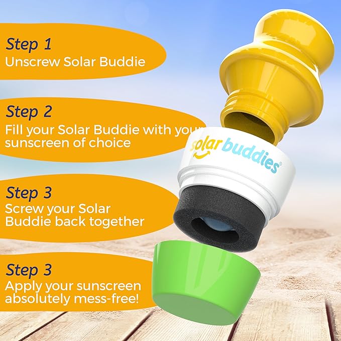 Solar Buddies Sunscreen Applicator - Green Pack of 4 - BPA-Free Refillable Roll on Sponge Sunscreen, Suncream & Lotion Applicator For Kids, Adults & Families - Holds 3.4fl oz, Perfect Size for Travel