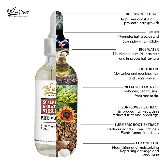Pre Wash Hair Oil – USDA Certified Organic Scalp Oil Hair Growth Treatment with Rosemary & Biotin, Pre-Shampoo Serum for Thinning Hair & Hair Loss – 2 Fl Oz