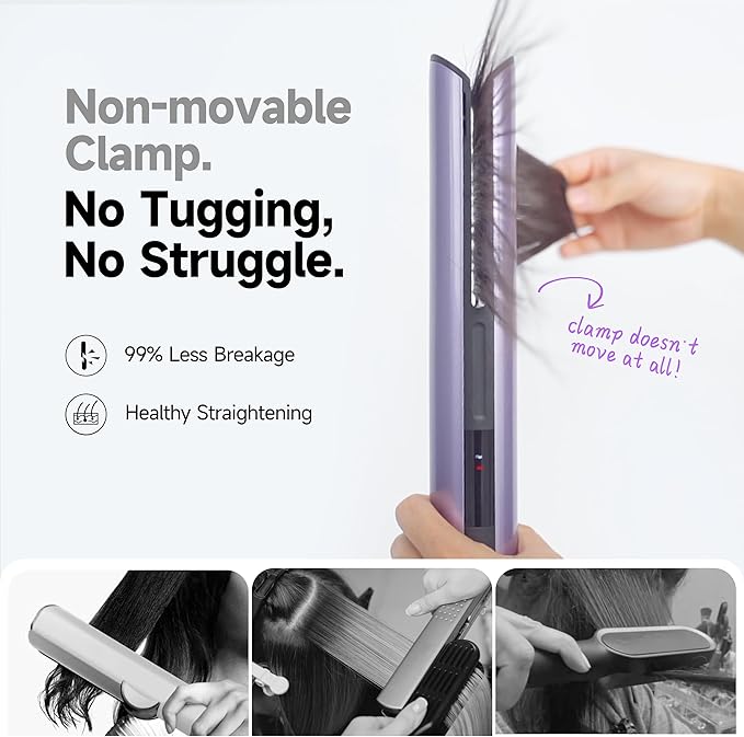 Hair Dryer Air Straightener Non-Movable Clamp Flat Iron No Heated Plates No Damage No Hand-Feeding Automatic Draws Hair Straighteners 2 in 1 Dry & Straight Styling Blower Tool for Women 1A to 2A Hair