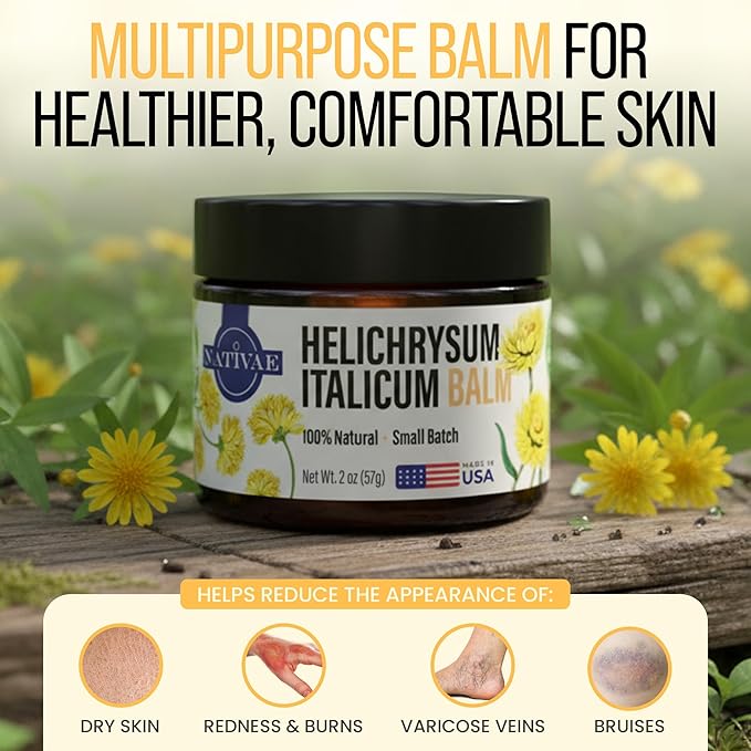 Helichrysum Balm – Helichrysum Italicum Essential Oil Skin Cream for Bruises, Veins, Burns & Redness – Soothing Healing Moisturizer for Face & Body