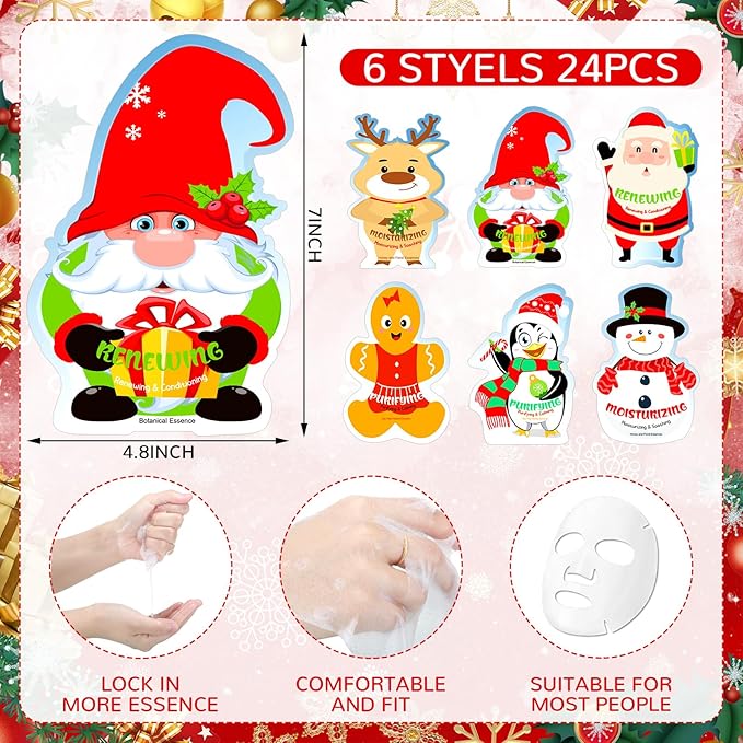 Timgle 52 Pcs Christmas Stocking Stuffers Facial Masks with Bow Headband Gift Set Christmas Fragrance Face Masks Skincare Gift Xmas Holiday Sheet Masks Spa Gifts Bulk for Adults Spa Day Party Night
